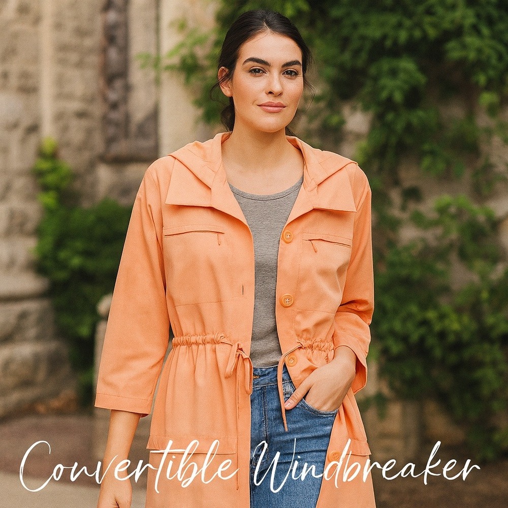 Soft Surroundings Women's S Peach Convertible‎ Hooded Windbreaker Jacket Utility